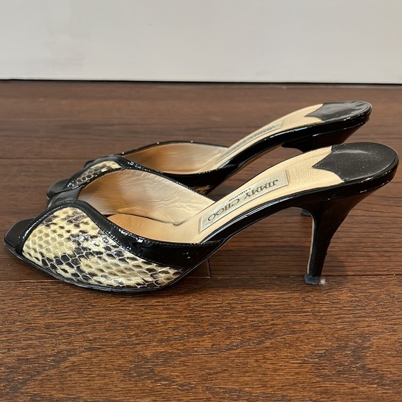 JIMMY Choo Black Snake Skin Heels Size 37.5/7.5 - Picture 4 of 7